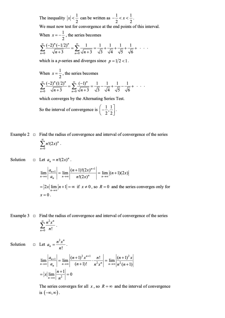 Convergence of Power Series in Infinite Sequences and Series